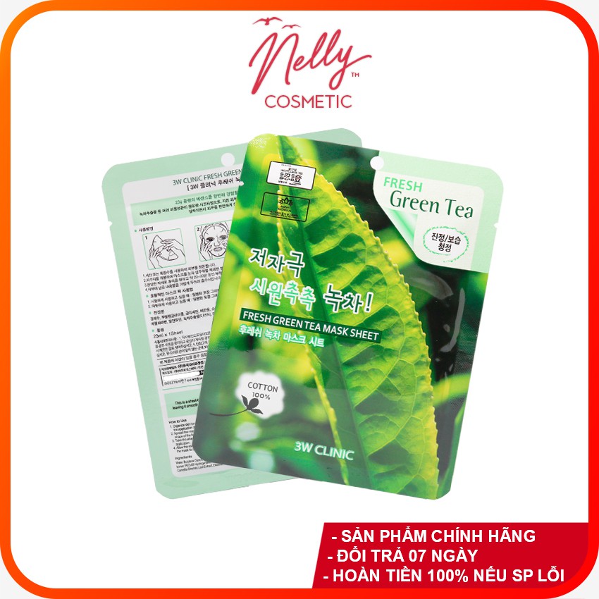 (❤️BIG SALES❤️) COMBO 10 Mặt nạ dưỡng da chiết xuất từ nhân dưa chuột 3W CLINIC FRESH GREEN TEA MASK SHEET 23ml