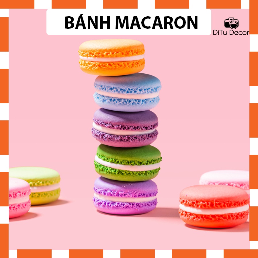 Bánh macaron nhựa mini chụp ảnh, hoa quả bánh giả decor chụp hình