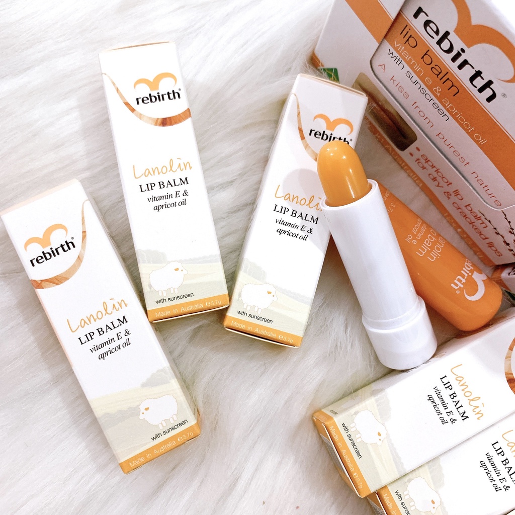 Son Dưỡng Môi Nhau Thai Cừu Rebirth Lanolin Lip Balm Vitamin E & Apricot Oil