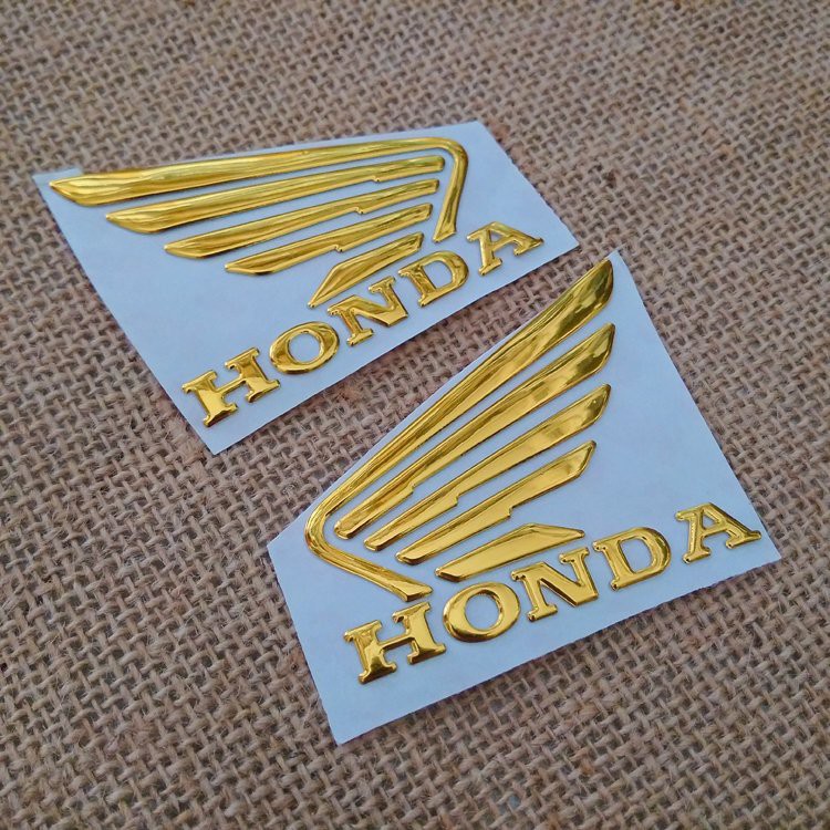 Bộ 2 tem logo cánh én HONDA 3D nổi Vàng Gold