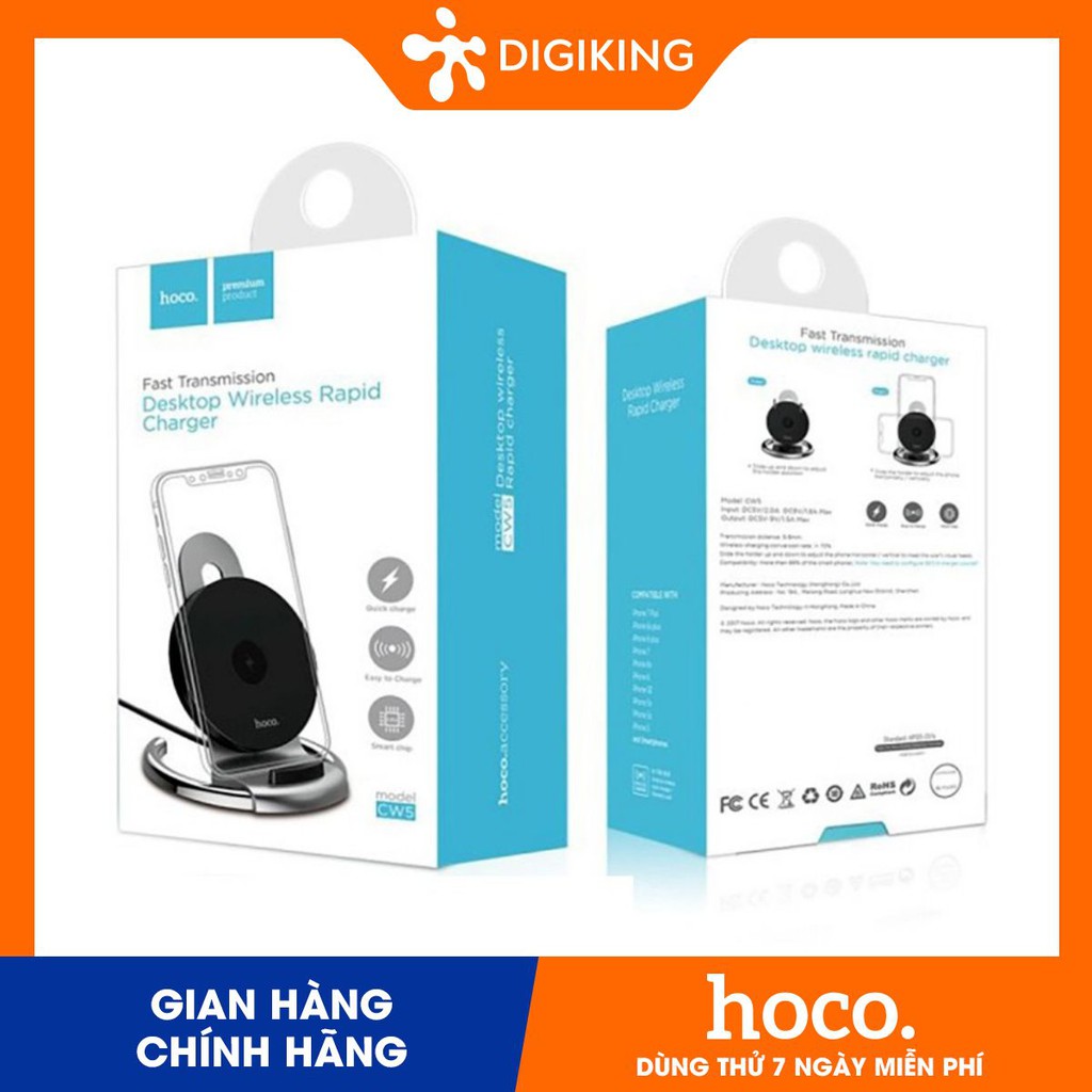 HOCO CW5 - Dock sạc nhanh không dây _Bạc