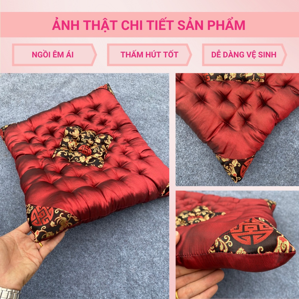 Đệm ngồi bệt gấm thêu vi tính, nệm ngồi thiền vải đũi, trang trí quán cafe, trà chanh - Size 40cm x 40cm