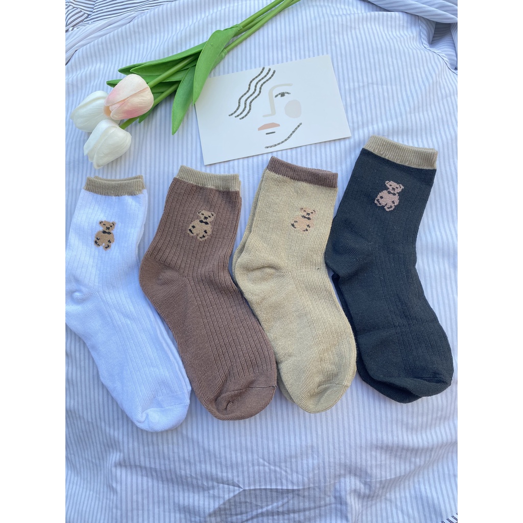 Tất gấu Muzini vớ cổ cao in hình hoạt hình nhiều màu dễ thương TN205