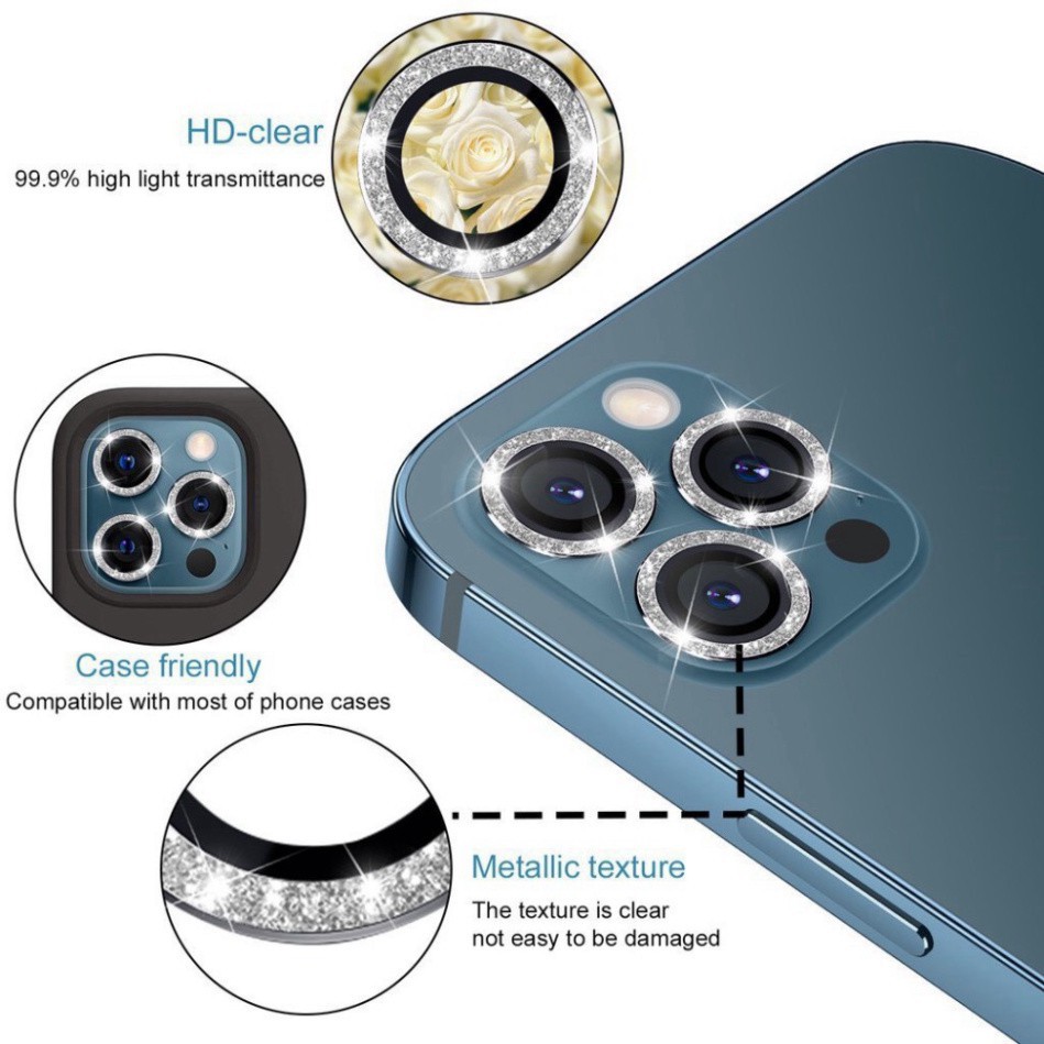 Vòng Bảo Vệ Camera Kim Cương Dành Cho iPhone 11/11pro/11promax/12Pro/12Pro Max Chính Hãng - Chống Bụi Và Mờ Camera