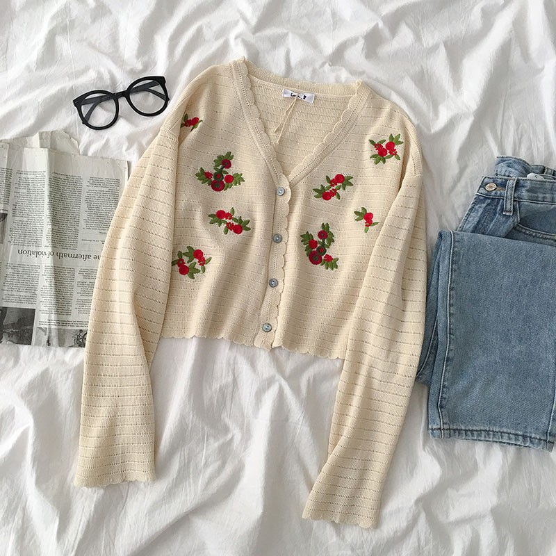 Áo len mỏng dài tay thêu hoa ver 2