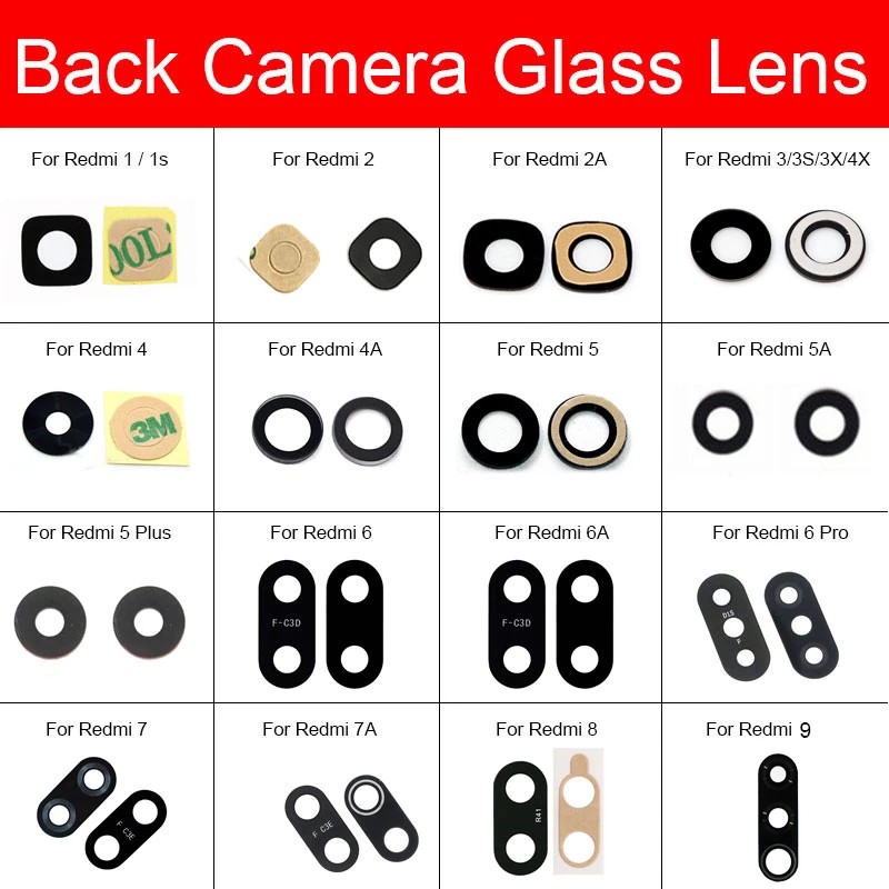 Ống kính bảo vệ camera sau có keo dán cho Xiaomi Redmi 1 1S 2 2A 3S 3X 4X 4A 5 5A 6 6A 7 7A 8A 8 9 Plus Pro