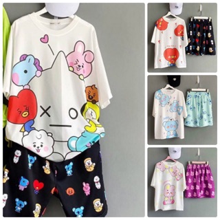 [ COMBO TIẾT KIỆM ] Set áo thun 3D BT21 BTS + quần short cartoon unisex