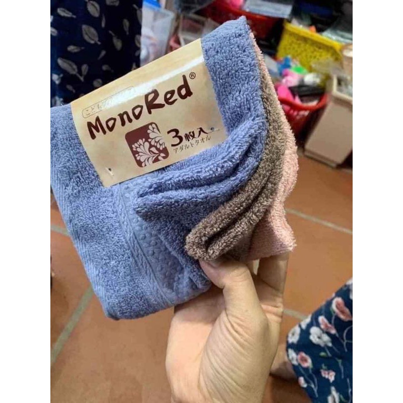 Sét 3 Khăn Mặt Nhật Monored 100% Cotton Dày Mịn Êm Ái Siêu Đẹp