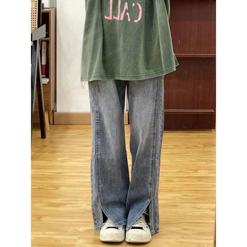 Quần Jeans Nữ Lưng Cao Ống Rộng Xẻ Tà Thời Trang Mùa Hè Mới