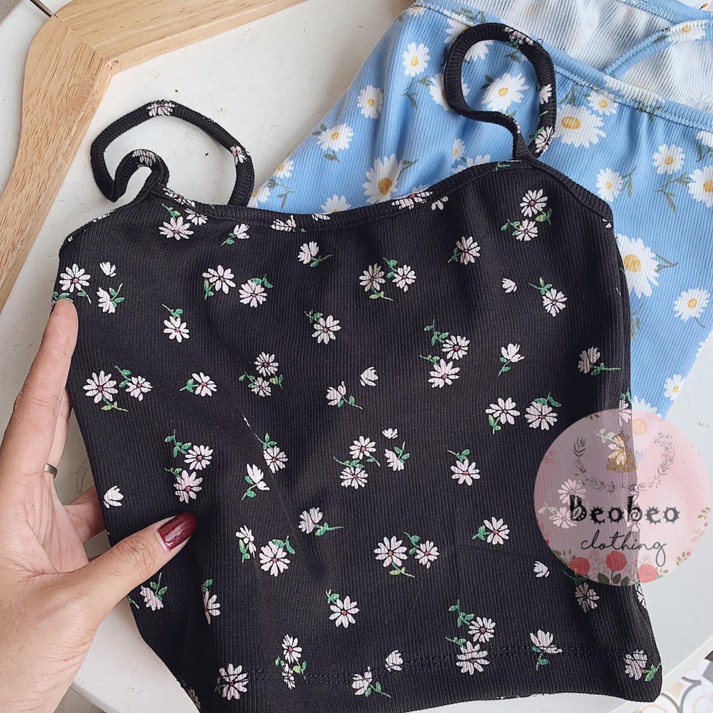 Áo thun 2 dây croptop in hoa 4 màu ulzzang