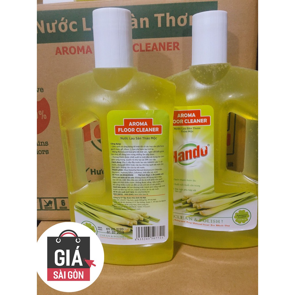 Nước thơm lau sàn nhà siêu sạch mát Hando 1L Hương Sả