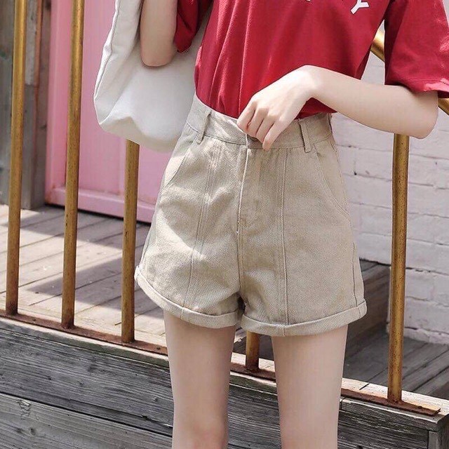 Quần Shorts Cạp Cao Ống Rộng_C1