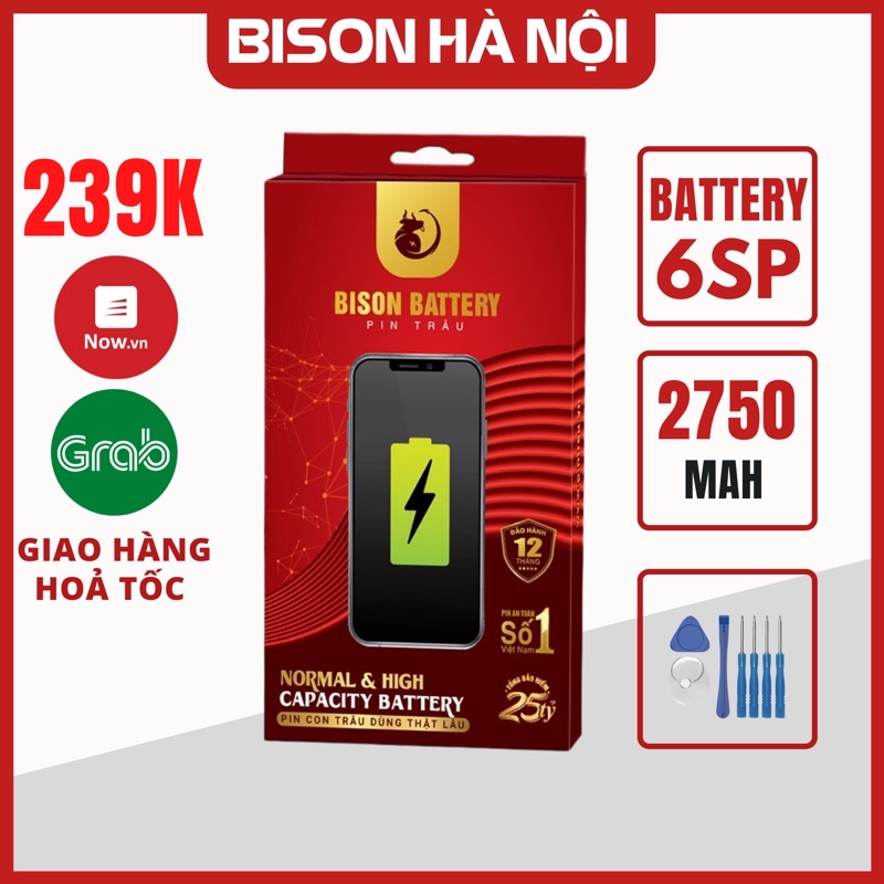 Pin iPhone 6S Plus dung lượng 2750mAh- Pin con trâu BISON chính hãng BH 12 tháng