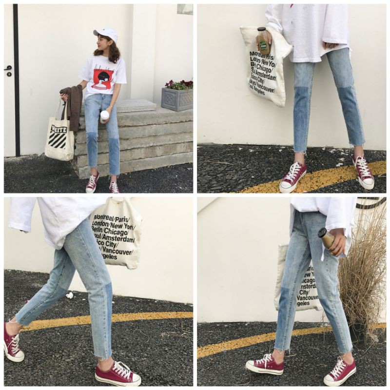 (ORDER) Quần bò baggy mix màu cá tính phiên bản không rách siêu trendy cá tính ulzzang  (ảnh thật)