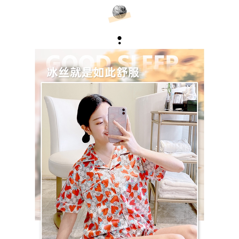 Pajamas female summer simulation silk Korean short sleeves can be worn outside home service suit | BigBuy360 - bigbuy360.vn