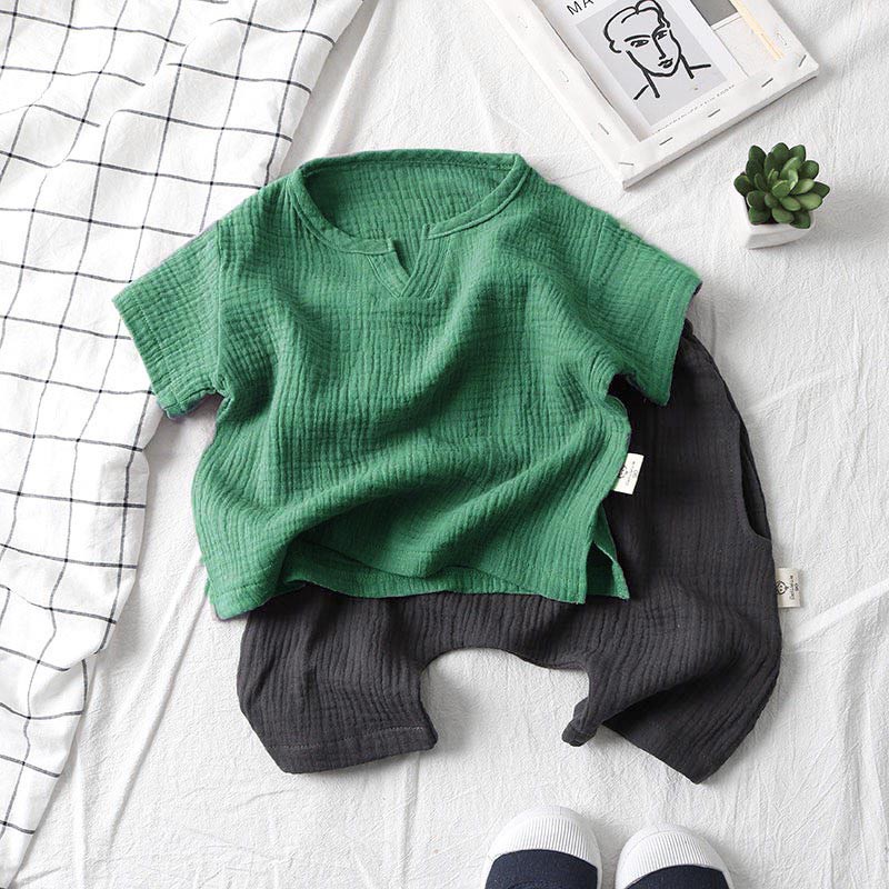Set bộ rời, áo cổ V và quần đũng tròn cho bé