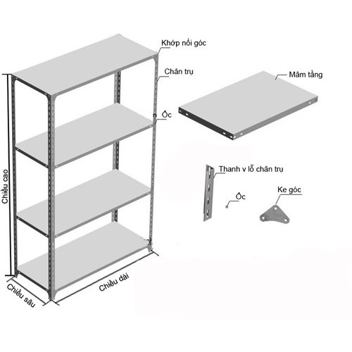 Kệ sắt đa năng 3 tầng dài 1m, cao 1m, rộng 0,3m