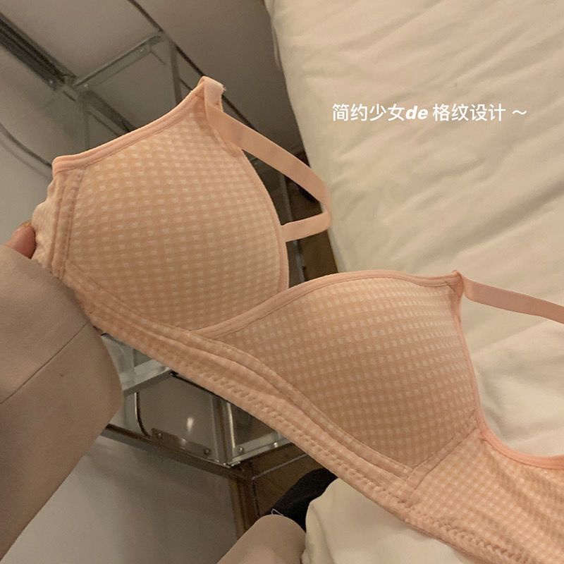 Áo Ngực Nữ Cúp Tam Giác Họa Tiết Caro Nhật Bản Đặc Biệt Không Gọng Thép Chống Chảy Xệ