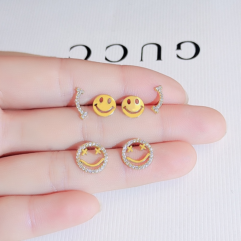 [Jiudolan] Set 6 Đôi Bông Tai Mạ Bạc 925 Hình Mặt Cười Phong Cách Hàn Quốc Thời Trang Mùa Hè Dành Cho Nữ
