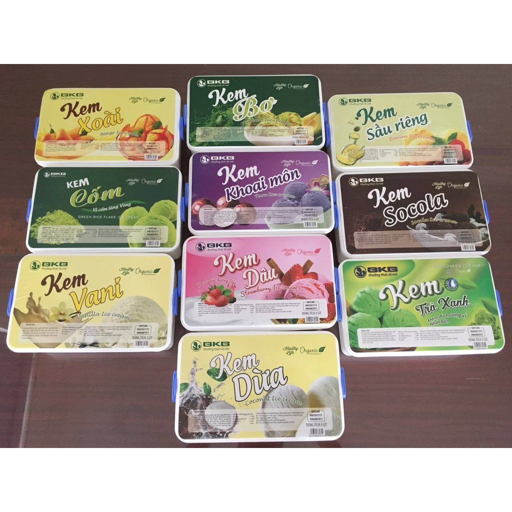 KEM HỘP 1 LÍT CÁC VỊ TẶNG KÈM 10 ỐC QUẾ ĂN KEM