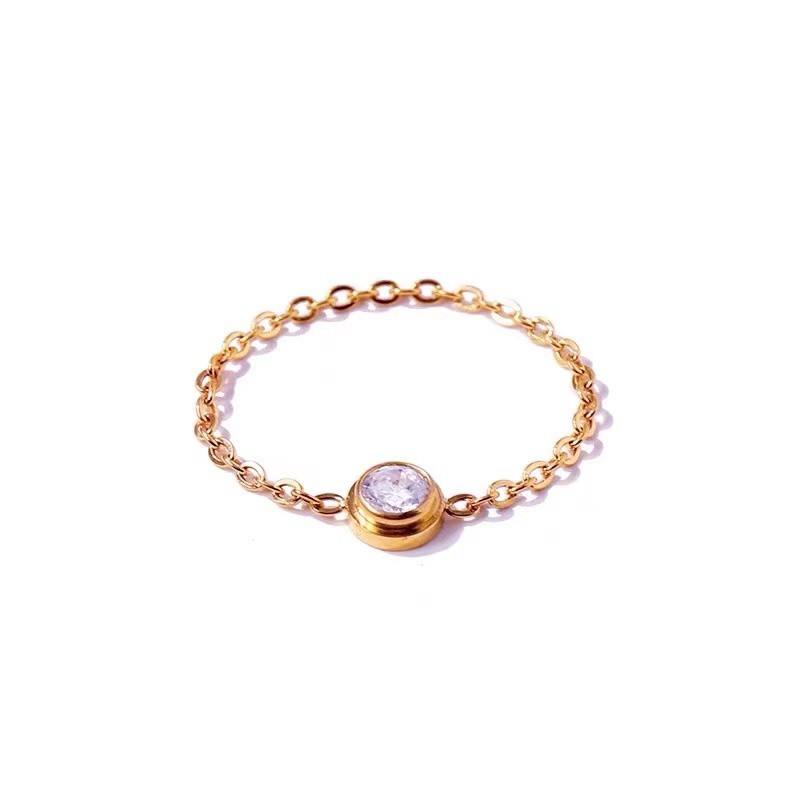 Nhẫn titan mạ vàng hồng 18k đính đá zircon lấp lánh phong cách Hàn Quốc Nhật Bản