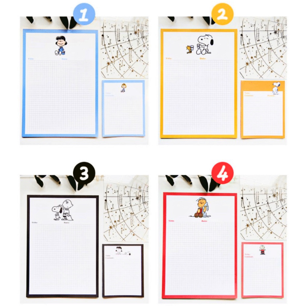 Set 30 tờ ghi chú DOCA, giấy ghi chú B5, tập giấy note ô vuông hình Snoppy xinh xắn, đáng yêu