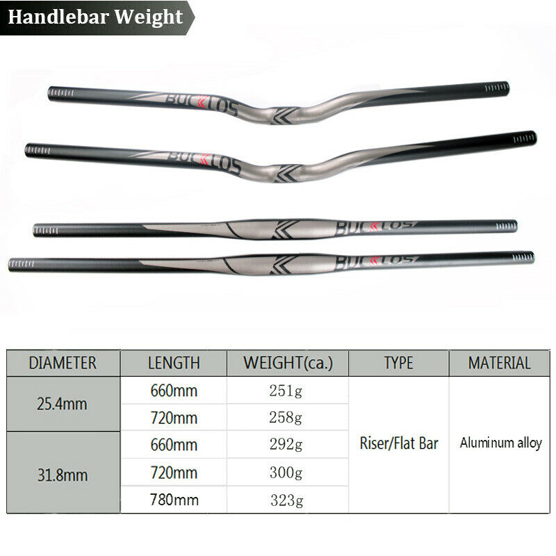 Bucklos 25.4 / 31.8mm MTB Tay Lái Xe Đạp Leo Núi Flat / Riser Bar AL 660 / 720 / 780mm Tay Cầm Thanh Phụ Kiện Xe Đạp