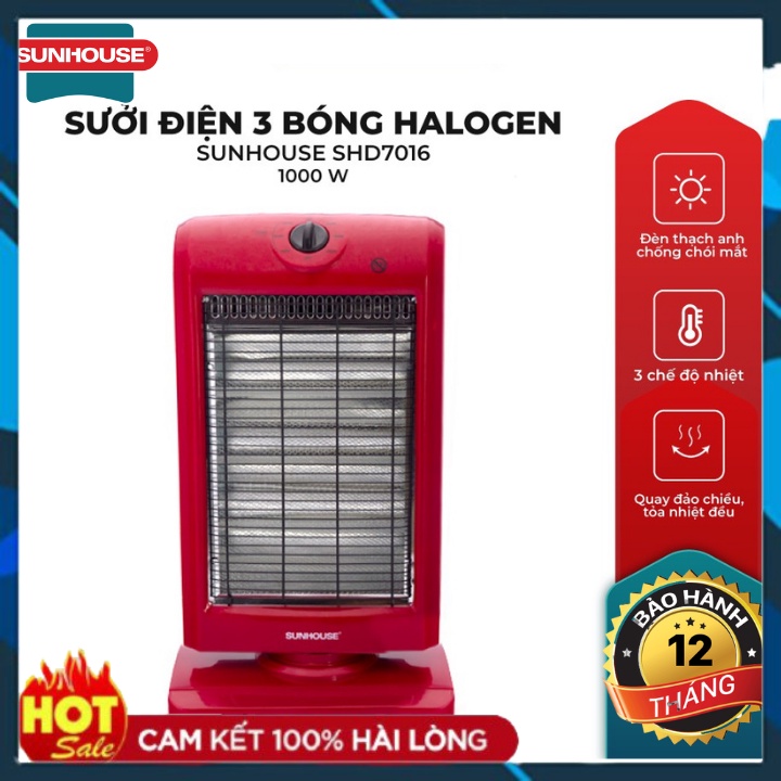 Đèn Sưởi Sunhouse SHD 7016 Công Nghệ Holagen 3 Bóng Cao Cấp- Máy Sưởi Ấm Phòng Ngủ, Quạt Sưởi Mini- Hàng Chính Hãng