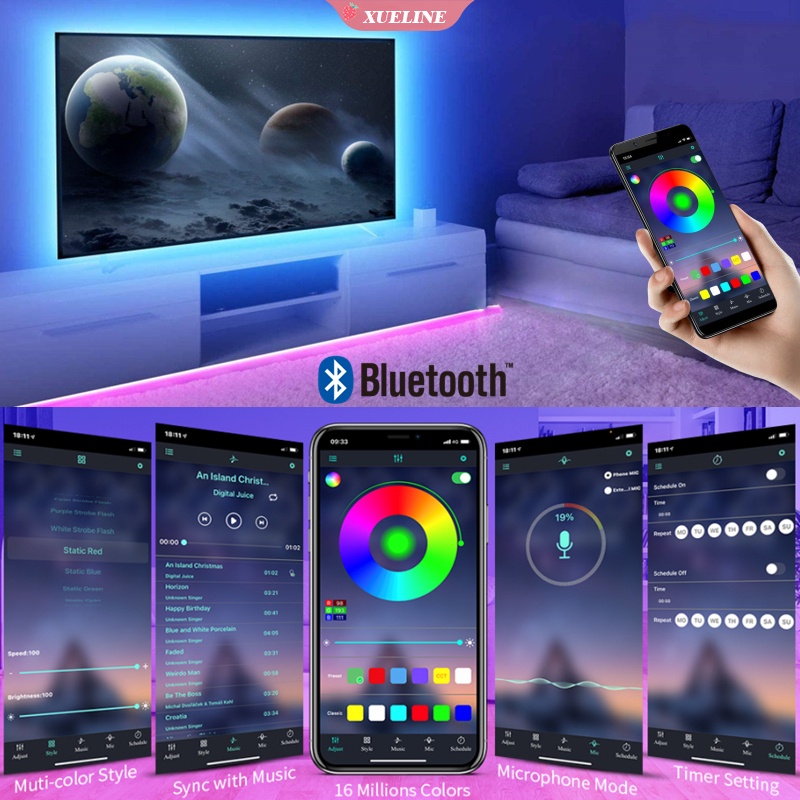 Cuộn Dây Đèn Led RGB 5050 Kết Nối Bluetooth App 5V Trang Trí Cho TV