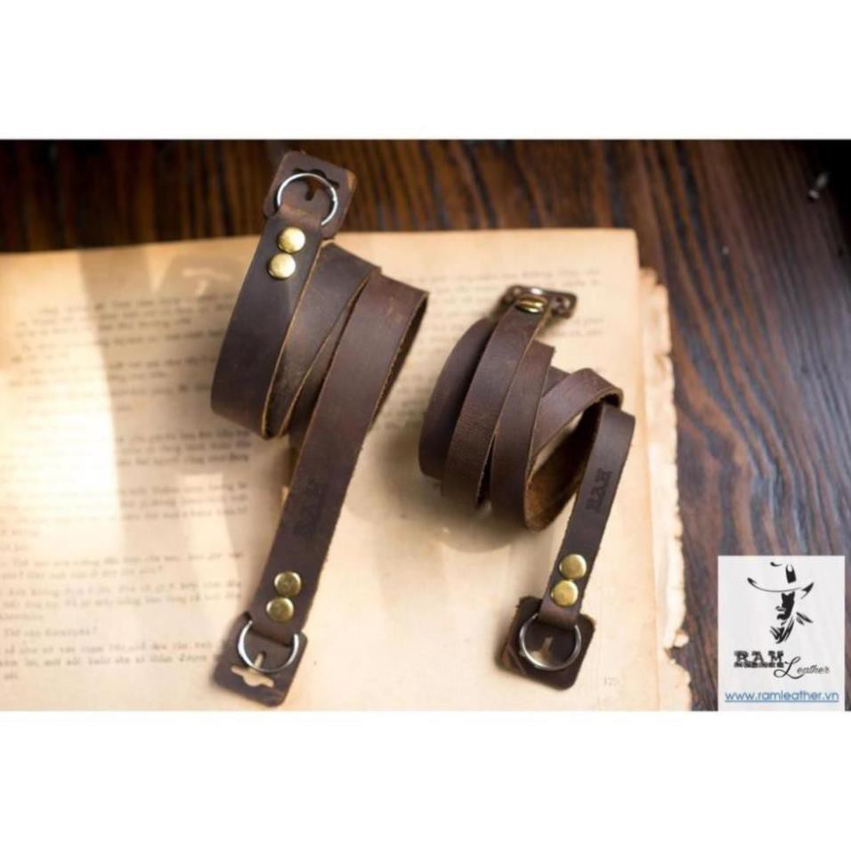 Dây Máy Ảnh Da Bò Thật Bền Đẹp Sáp Đinh Tán Cực Chất Vintage - Ram A2 Sn - Chính Hãng Ram Leather May Tay Thủ Công Tỷ Mỹ