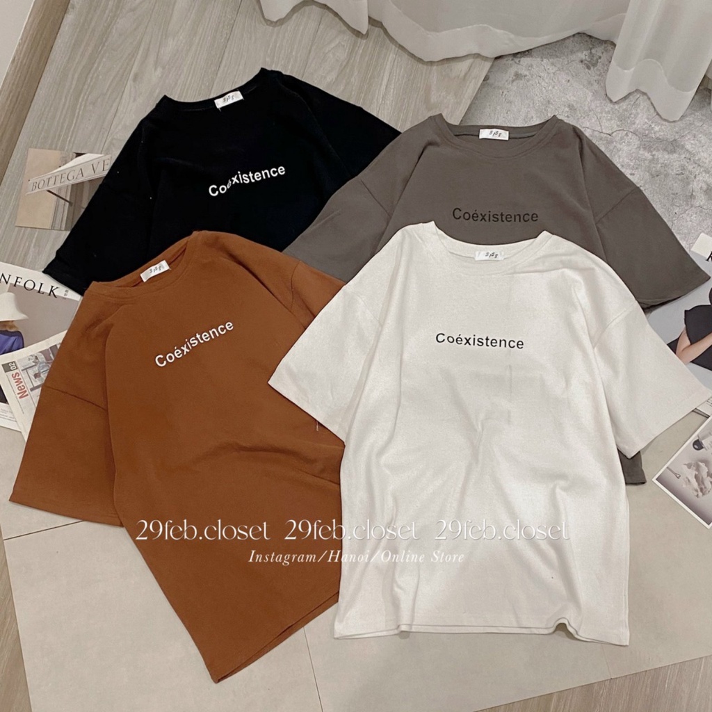 Áo thun tay lỡ form rộng Oversize, áo phông Unisex In Chữ Coéxistence 3158