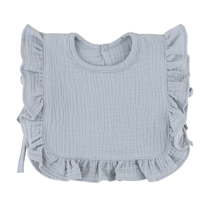 Haha Yếm Ăn Cotton Màu Trơn Phối Ren Dành Cho Bé