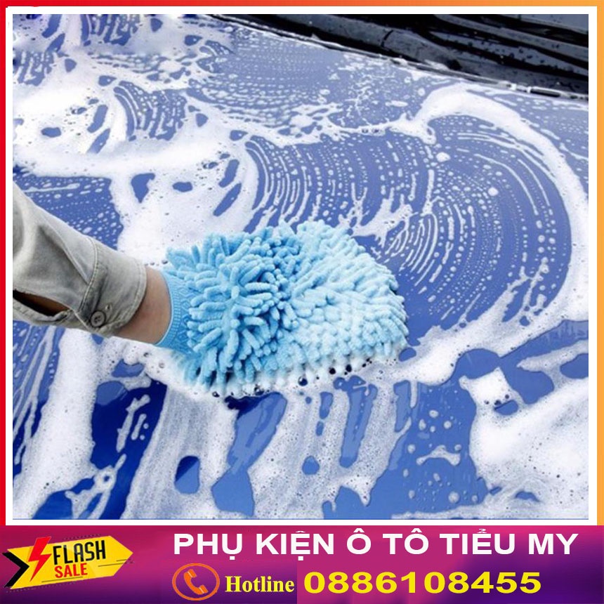 Găng tay rửa xe lau chùi ô tô loại dày dặn 2 mặt bông - găng tay san hô