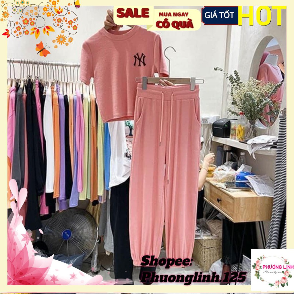 BỘ COTTON CROPTOP NY QUẦN BOM CHO NỮ | BigBuy360 - bigbuy360.vn