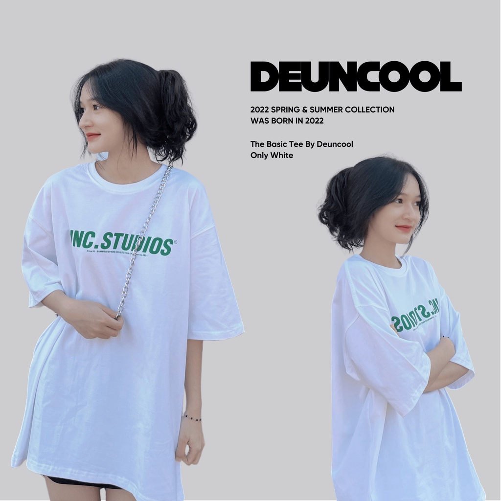(Ảnh Thật ) Áo thun Tay Lỡ Form Rộng DEUNCOOL Basic Tee Drop 1.0 - Màu Trắng - In UNC.STUDIOS