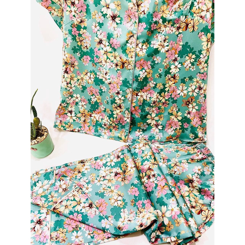 Bộ Ngủ Pijama Lụa Cao Cấp JAPAN SILK Họa Tiết Hoa Xinh Duyên Dáng CD047