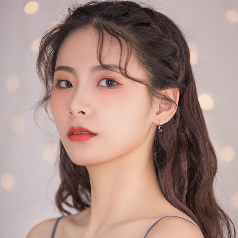 Bông tai ngôi sao năm cánh cao cấp thời trang hàn quốc bông tai màu xanh thanh lịch