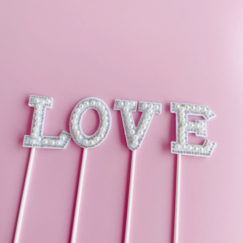 trang trí bánh kem [FREESHIP❤️] set 4 que cắm LOVE