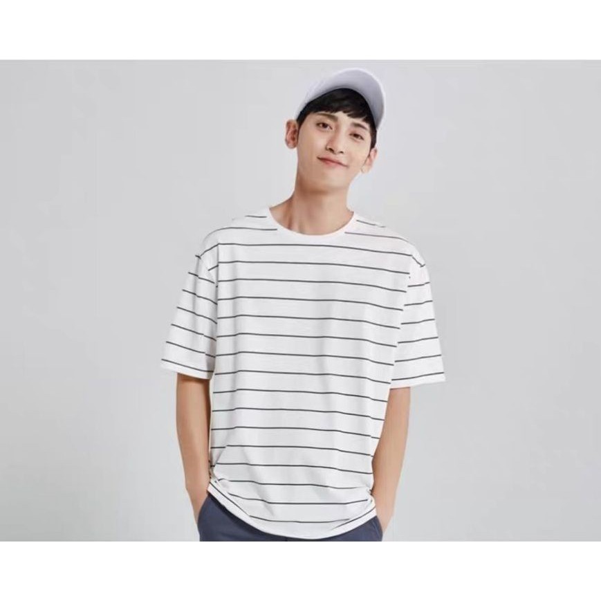 ÁO THUN NAM MÀU TRẮNG SỌC NGANG ĐEN VẢI COTTON UNISEX KẺ NGANG SỌC NHỎ FREESHIP