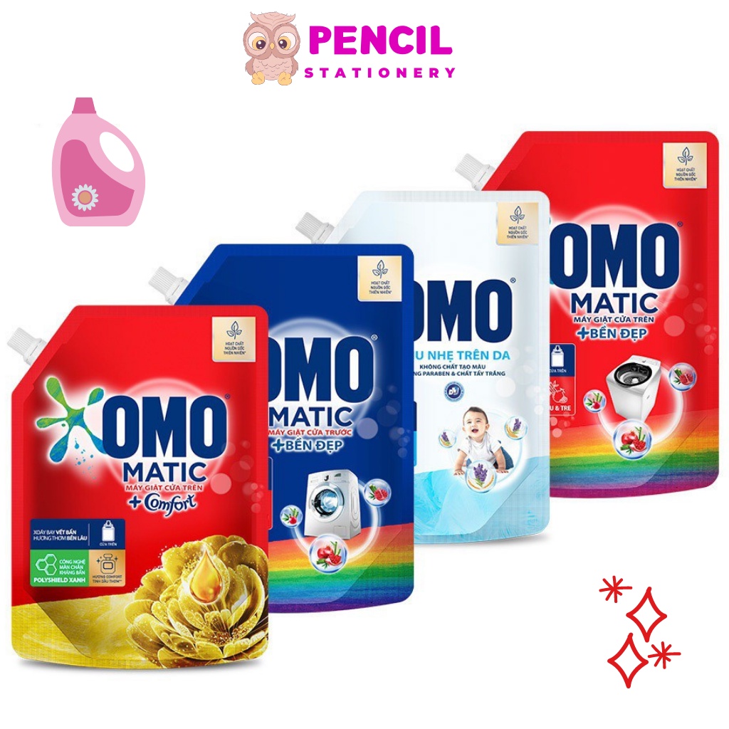 Túi Nước Giặt Omo Matic 2kg/ 2,2kg Cửa Trên/ Cửa Trước Tinh Dầu Thơm,Nước Giặt Máy Khử Mùi Hôi Dịu Nhẹ Cho Bé