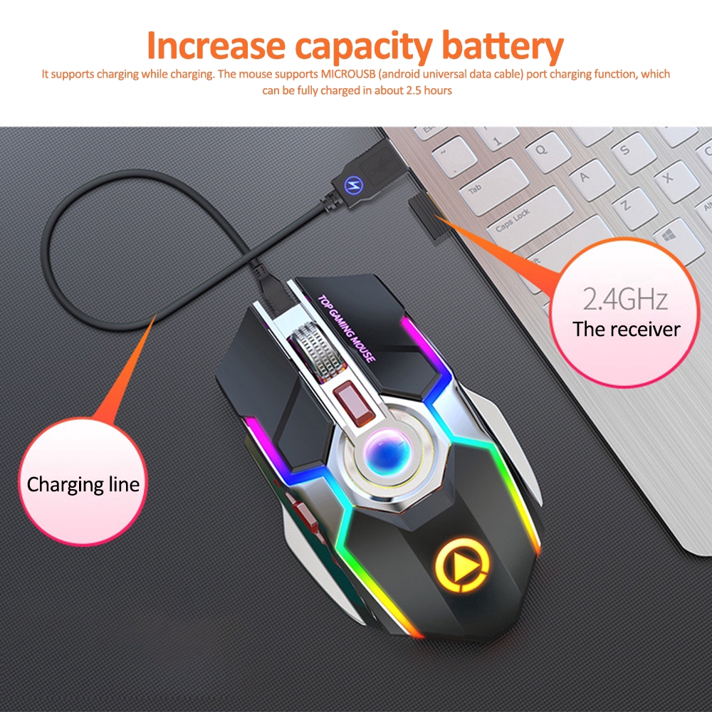 RGB Wireless Gaming Mouse Rechargeable Silent Mouse  Ergonomic 7 Keys Backlit 1600 DPI LED Backlit Mice For Computer PC