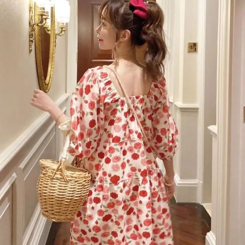 VÁY BABY DOLL HOA HỒNG, TAY PHỒNG XINH XẮN | BigBuy360 - bigbuy360.vn