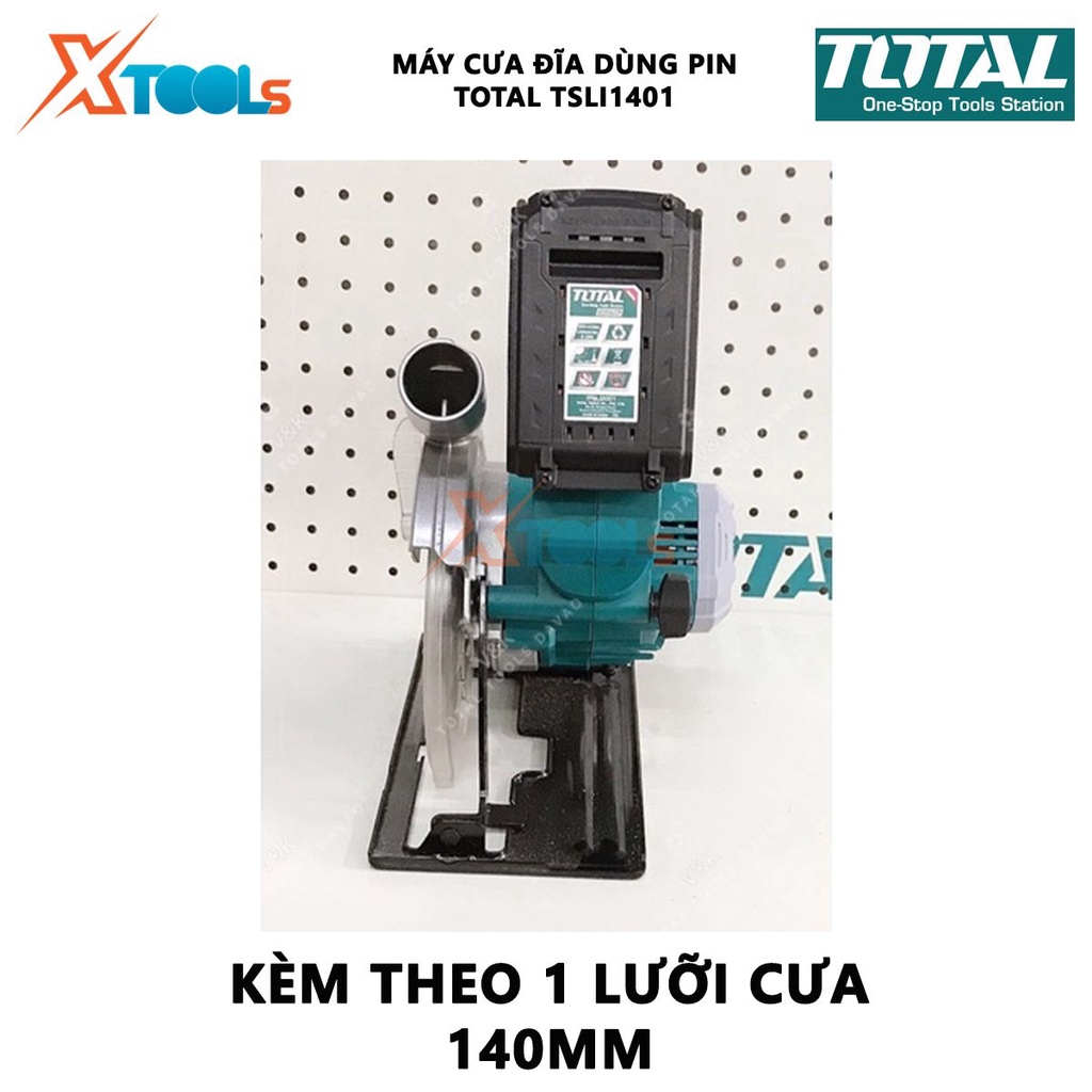 Máy cưa gỗ cầm tay dùng pin 20V TOTAL TSLI1401 Máy cưa đĩa đường kính đĩa 140-150mm, tốc độ 3600rpm, khả năng cắt tối đa