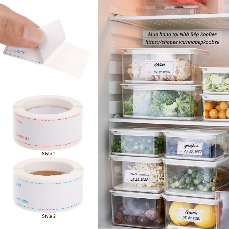 Cuộn 500 nhãn ghi chú ngày tháng bảo quản thực phẩm tủ lạnh nhà bếp, chai lọ, hũ đựng gia vị chống thấm nước dễ tháo gỡ