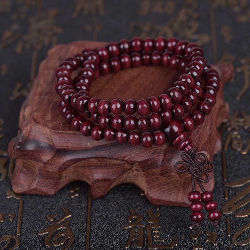 Vòng Tay Chuỗi 108 Hạt Gỗ Đàn Hương Đỏ May Mắn Đường Kính 6mm Thời Trang Cho Nam Và Nữ