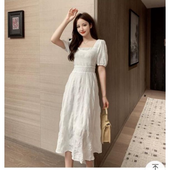 Váy đầm dáng xoè maxi dài quá gối màu trắng đẹp rẻ xinh trẻ trung teen hàn quốc AU