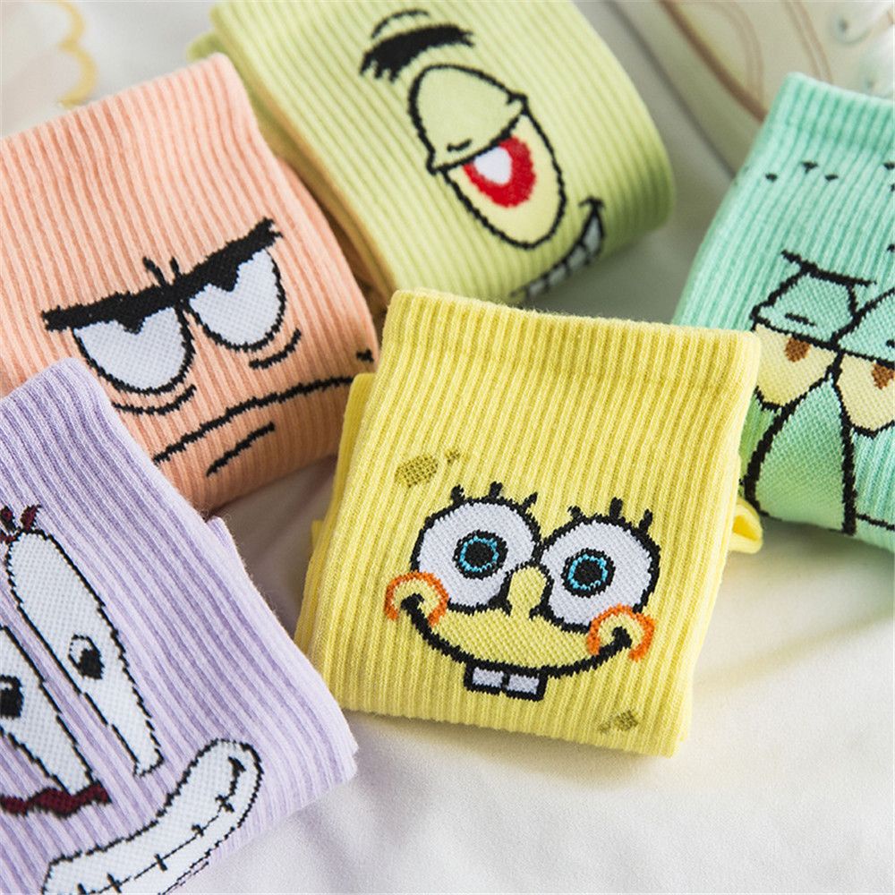 Vớ cotton họa tiết hoạt hình spongebob co giãn tốt thời trang cho nữ