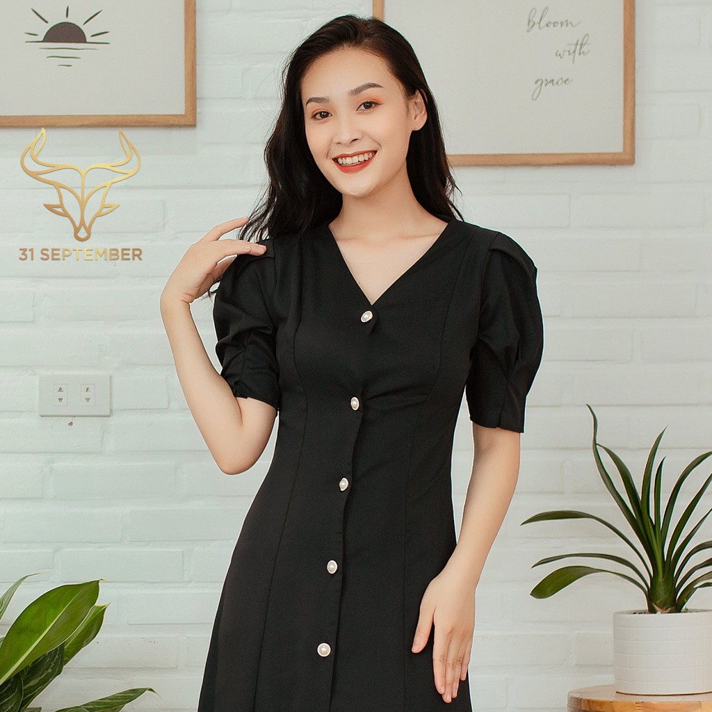 Đầm công sở dáng chữ A, váy nữ tay nhún cúc cài sang trọng - 31 SEPTEMBER S005 | BigBuy360 - bigbuy360.vn