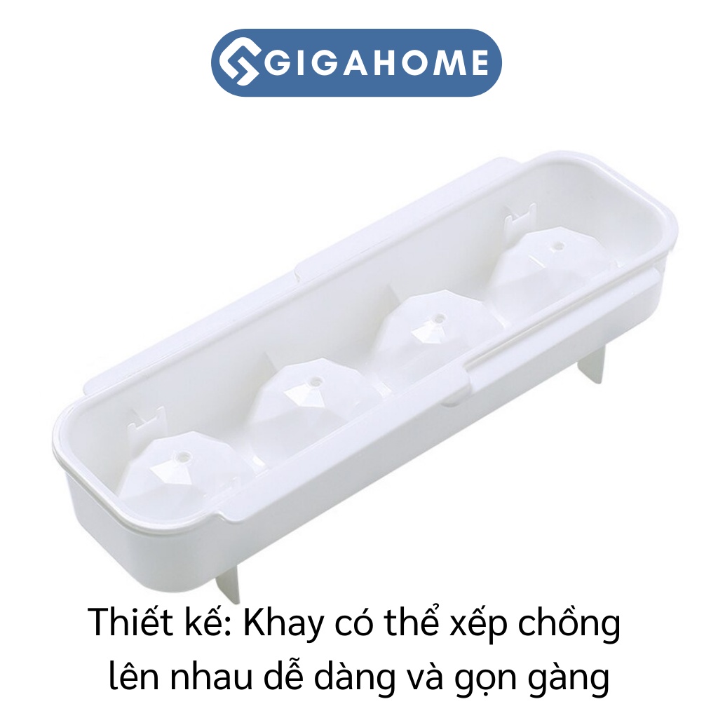 Khay Làm Viên Nước Đá Tròn Cỡ Lớn 4 Viên GIGAHOME Làm Thạch Pudding Có Nắp 9899