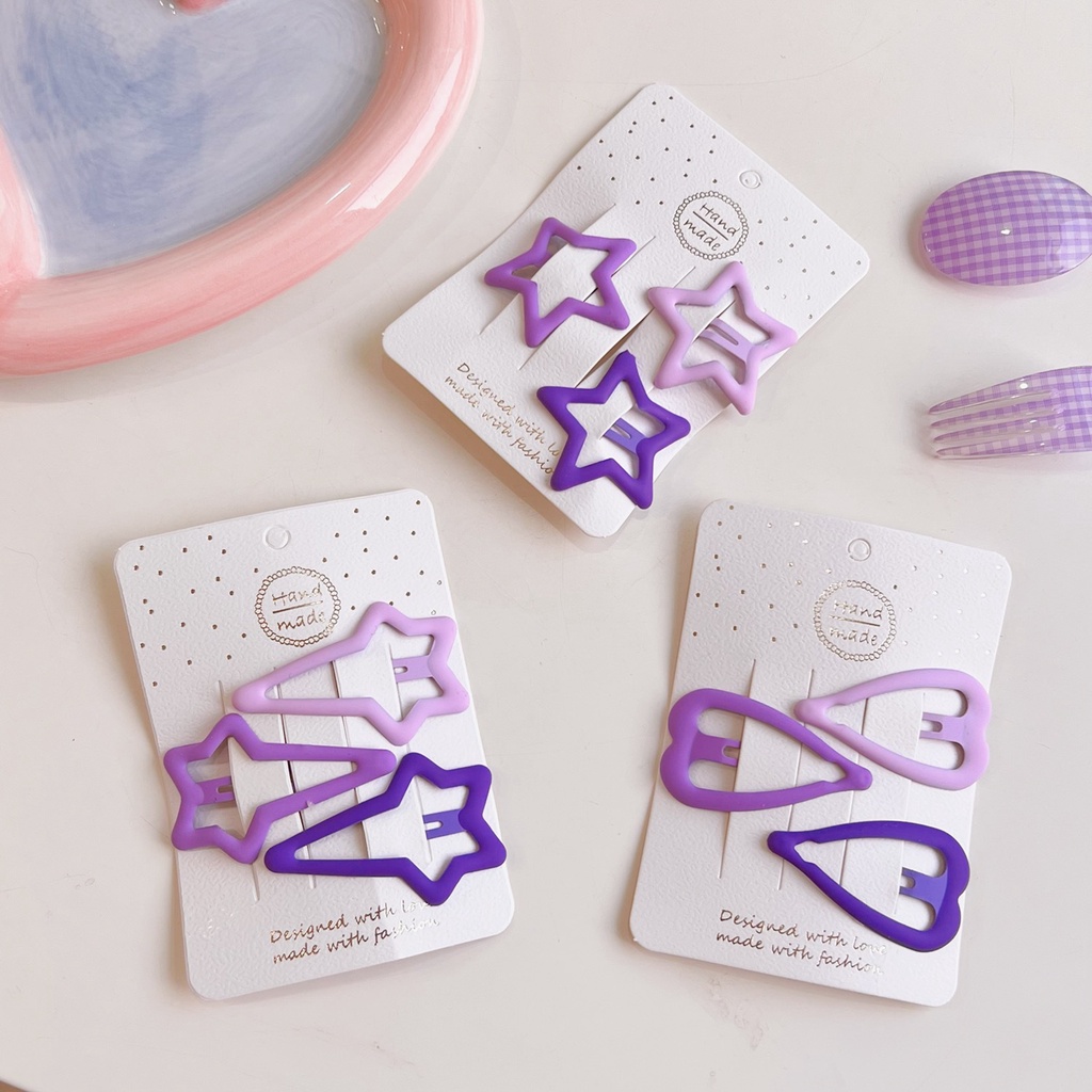 Set 3 Kẹp Tóc Mái Tone Màu Tím Xinh Xắn Cho Nữ